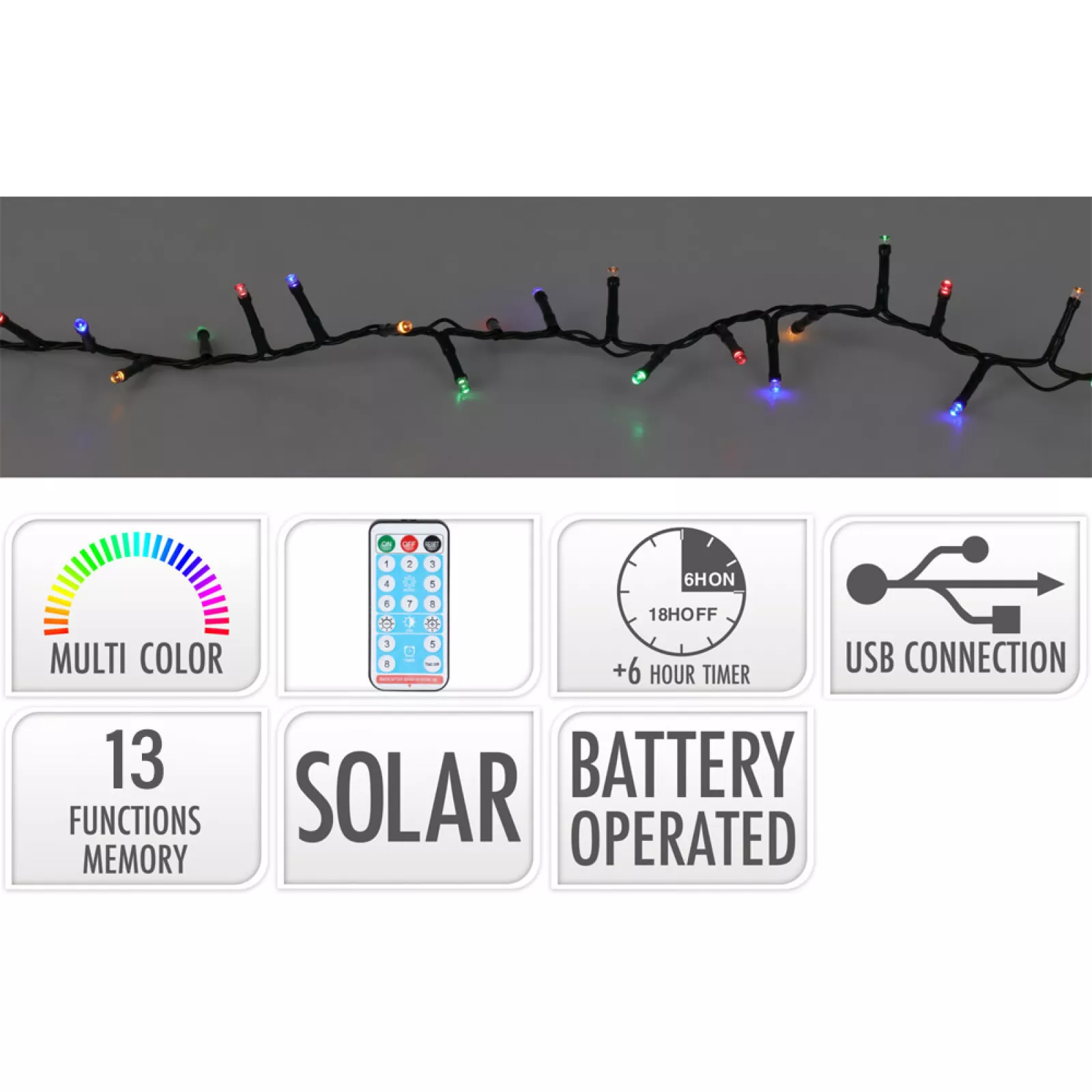 GUIRNALDA LED SOLAR 480 LEDS 13 FUNCIONES EXT 20M