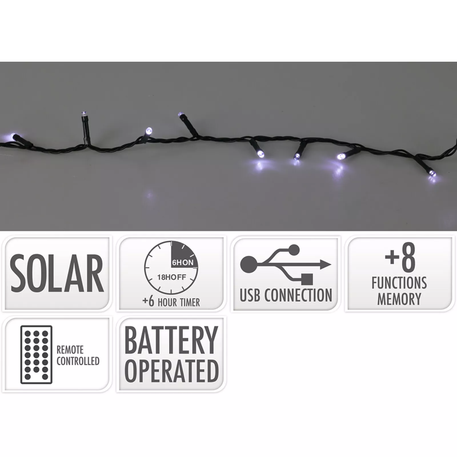GUIRNALDA LED SOLAR 400 LEDS 13 FUNCIONES EXT 20M